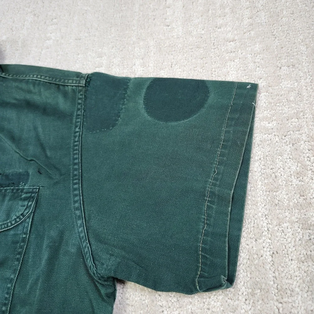 Vintage 50s Boy Scouts Shirt Fits Men L Sanforized Cotton Green Button Up USA